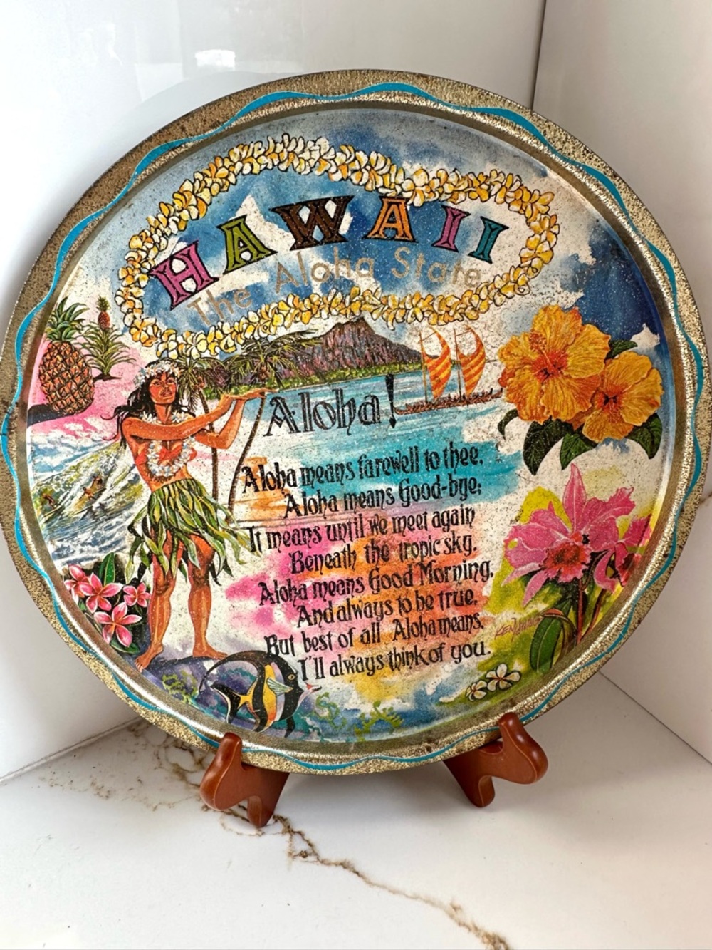 Vintage Hawaii Ken Haag , Aloha, Hula Girl 11" serving tray